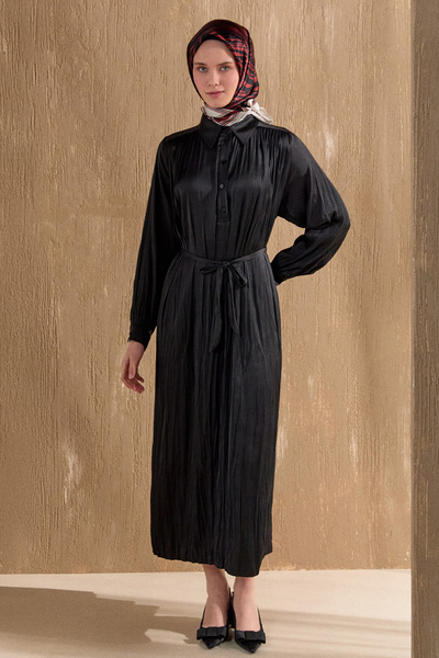 Setrms Kırışık Efektli Kuşaklı Elbise