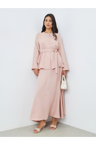 Styli Pink Buttoned Long Sleeve Top and Skirt Co-Ords