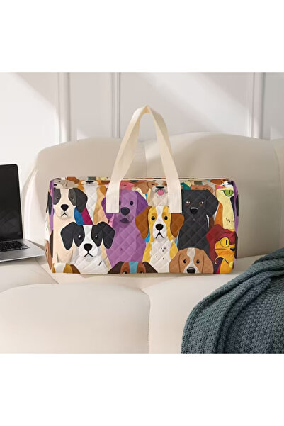 esdekor Colorful Puppy with White Shoulder Strap Large Capacity Travel Bag