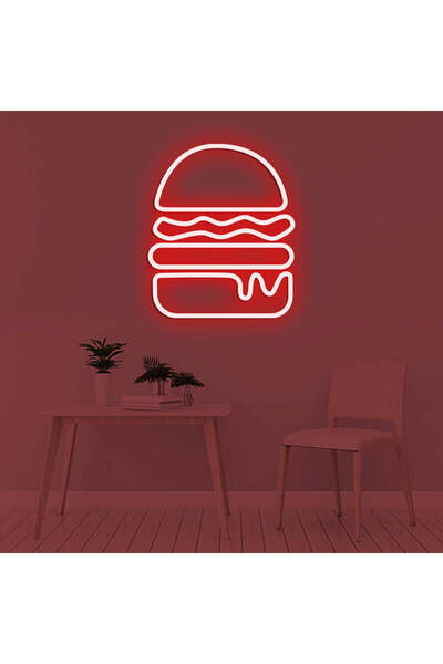 Slasa Burger LED Neon Sign 15x40cm Red 6mm Acrylic Wall Light