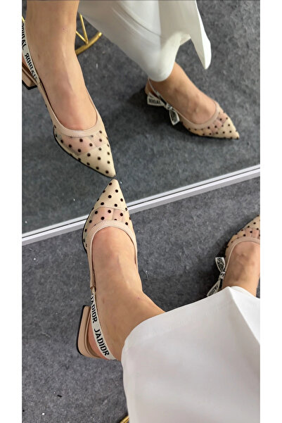 Akça Shoes Krem Puantiyeli Babet Sandalet