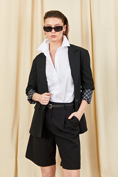 TENA Women's Black Two-Button Oversize Blazer Jacket