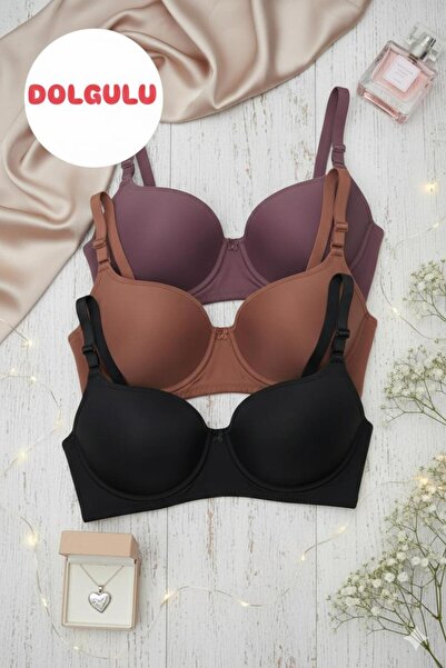 irem içgiyim Women's Padded 3-Piece Bra with Underwire for Comfortable Daily Use