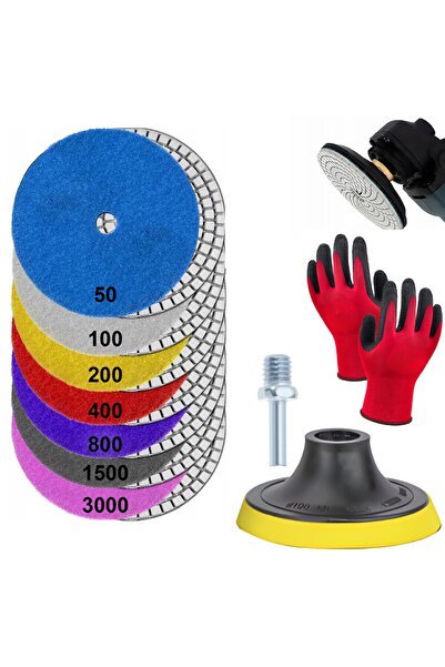 zola Set of 7 diamond discs 100 mm, grit 50–3000, velcro, M12 adapter