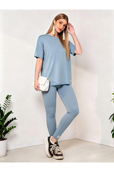 Take Two By Styli Blue Round Neck Short Sleeve Top and Leggings Co-Ords