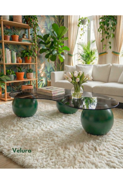 Velura Home & Living Küre Orta Sehpa - Yeşil - Fasulye - Füme Cam