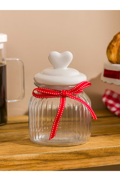 FeyzaDesign Kalp Tasarımlı Cam Kavanoz, Kapaklı, 20 cm, Şık ve Modern Tasarım