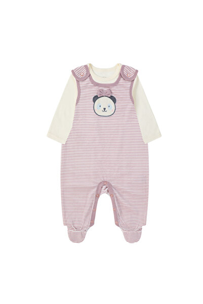 Infancie By Styli 2-Piece Striped Romper and Plain Bodysuit