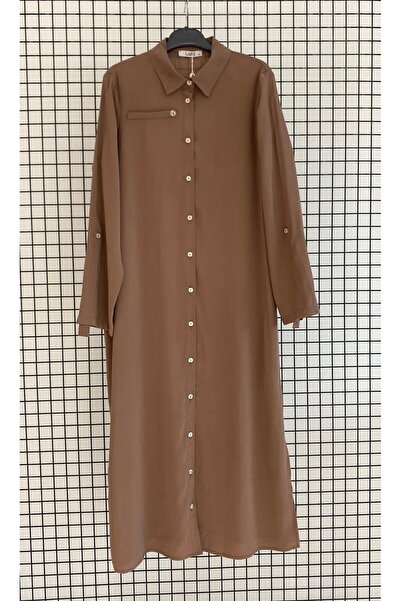 Armine Shirt Collar Button Closure Slit Detailed Long Summer Tunic