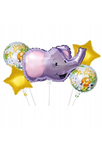 zola Set of 5 animal balloons, elephant pattern, different sizes, multi-colored