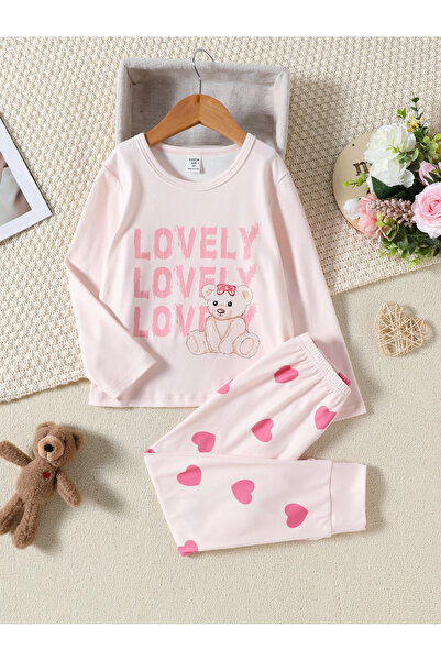 Take Two By Styli Girls Pink Lovely Bear T-Shirt and Pyjama Set
