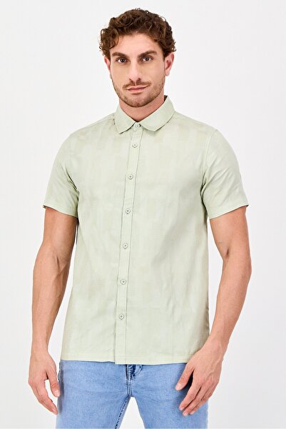 Threadbare Men Regular Fit Textured Short Sleeve Casual Shirt, Sage Green