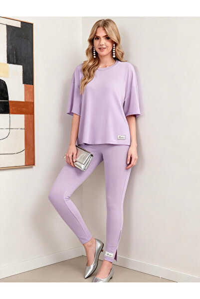 Take Two By Styli Purple Round Neck Short Sleeve Top and Leggings Co-Ords