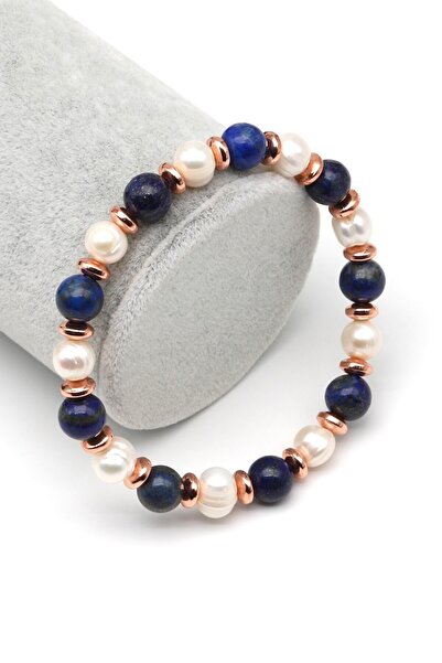 Alibaba Doğaltaş Lapis Lazuli-İnci Doğal Taş Bileklik 8 mm Küre Kesim - BLK-2264