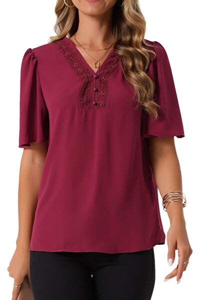 NO BRAND Elegant V-Neck Blouse for Women