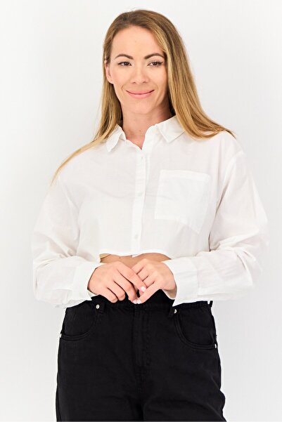 Don't Call Me Jennyfer Women Spread Collar Long Sleeve Solid Shirt, White