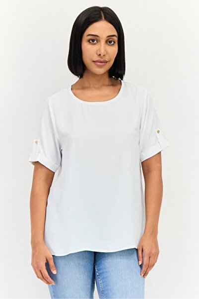 Threadbare Women Round Neck Short Sleeve Plain Blouse, White