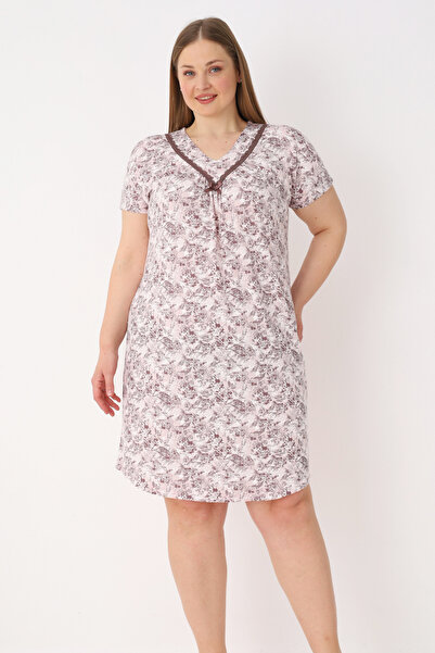 İntensive Patterned Lace Detailed Lycra Short Sleeve V-Neck Women's Plus Size...