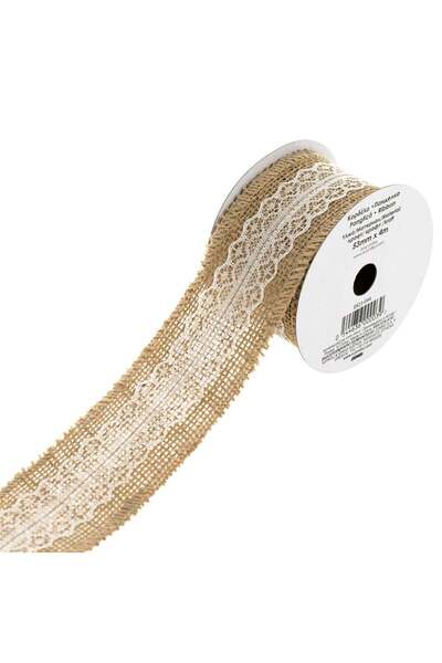 OEM Panglica din Iuta de Culoare Naturala cu Dantela 4mx53mm