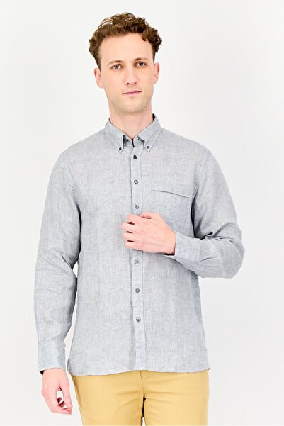 Thomas Pink Men Classic Fit Heather Long Sleeves Casual Shirt, Grey