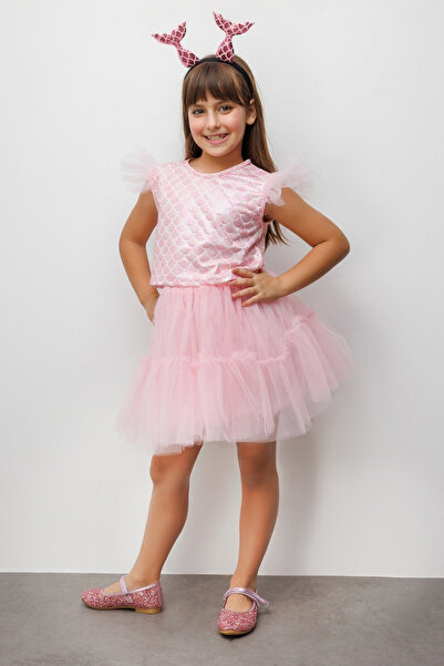 Le Mabelle Set fustă scurtă cu model de sirenă roz și detalii din tul - Tammy