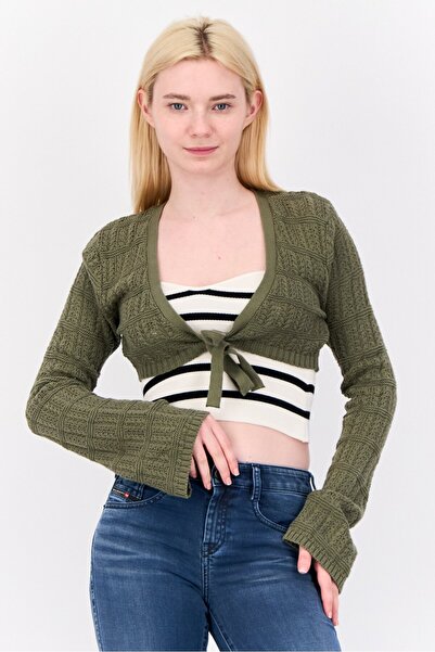 Don't Call Me Jennyfer Women Split Neck Knitted Sweaters, Khaki