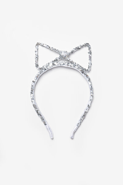 Le Mabelle تاج فضي مزين بفيونكة مزينة بالترتر للفتيات