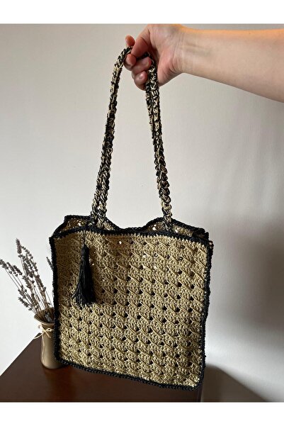 ELİŞİ MODA Handmade Paper String Knitted Bag, Daily Shoulder Bag with Strap, ...