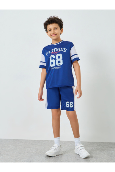 Styli Boys Navy Blue Football Graphic T-Shirt and Shorts Set