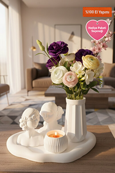 Arteliss Dekoratif Vazo, Mumluk ve Kadın Büst Biblo Tepsi Seti – Modern Salon...