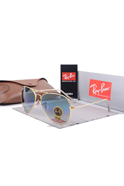 Ray-Ban Sunglasses UV Lenses with Gold Frames Blue Lenses