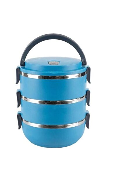 FeyzaDesign Mavi 3 Katlı Sızdırmaz Yemek Termosu, 2,25 Litrelik Saklama Kabı