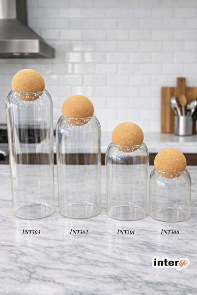 İnterlife Glass Storage Jar with Cork Lid – 4 Size Options for Storing Food, ...