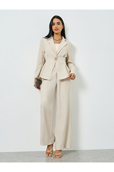 Take Two By Styli Women's Solid Mental Button Detail Waist Up Blazer with pan...