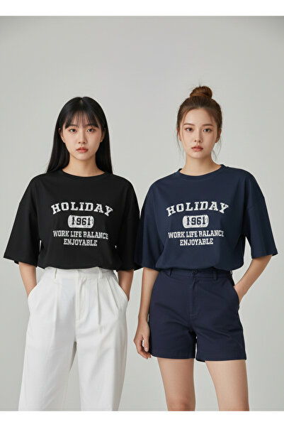 DAXİS Sportwear Company 2-Pack Printed Unisex Oversize T-Shirt