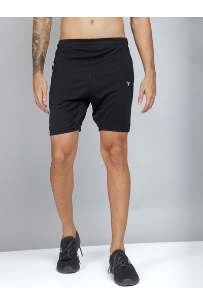 Technosport By Styli Black Solid Shorts with Side Pocket