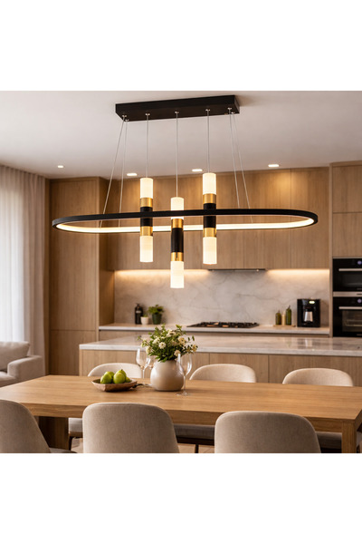 REN LİGHTİNG REN-40047 Oval LED Sarkıt Avize Siyah Gold Modern Tasarım Mutfak...