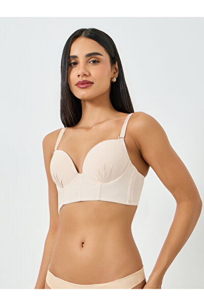 Take Two By Styli Nude Solid Longline Padded Wired Bra