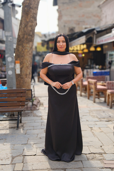fevzuss Siyah Büyük Beden Taş Detaylı Abiye