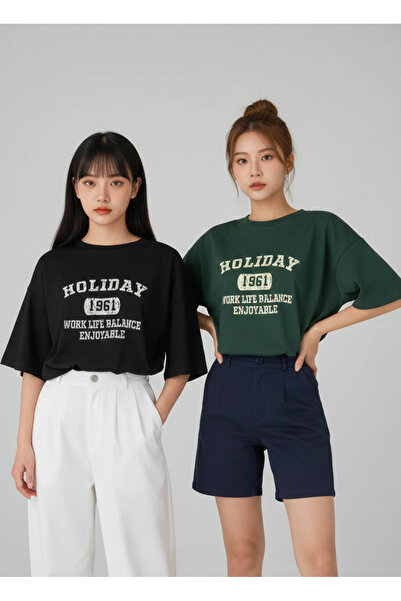 DAXİS Sportwear Company 2-Pack Printed Unisex Oversize T-Shirt