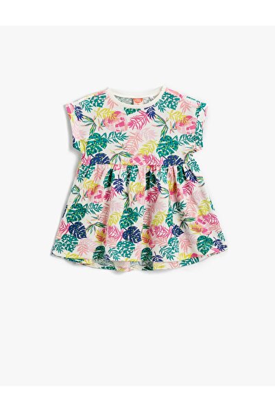 Koton Fırfır Detaylı Çiçek Desenli Pembe Kız Bebek Elbise 6SMG80027AK
