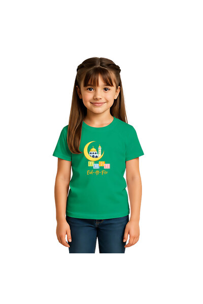 PRINTSHOP4ME Eid al-Fitr Kids Girl's T-Shirt - Half Sleeve Round Neck Tee for...