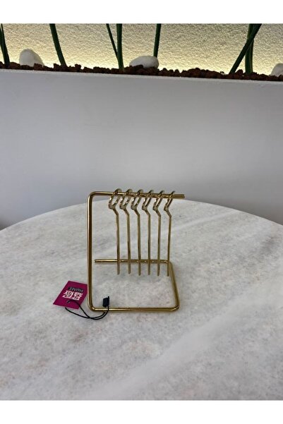 MİMSEGÜN DEKOR 6 Li Gold Tea Spoons with Stand