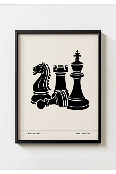 MIOVI WORKS Chess Club | Siyah Çerçeveli Poster Modern Satranç Temalı Minimal...