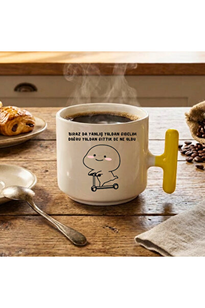 Finka Dekor Let's Take a Little Detour Printed-Yellow t Gift Ceramic Mug Cup