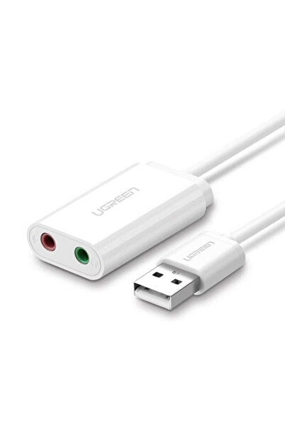 Ugreen USB аудио адаптер към 2x Jack 3.5mm Ugreen, 15см, бял
