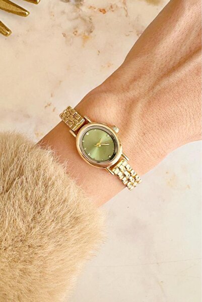 OQQO ساعة يد نسائية من سيلين باللون الأخضر الذهبي