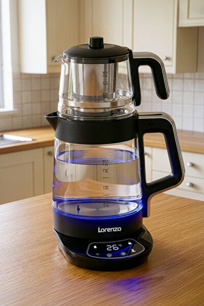 Lorenzo Crystal Pro 4 In 1 Dijital Çay Makinesi Siyah Krom