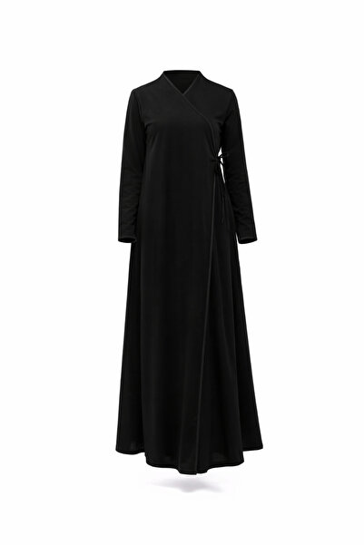 Transacoustic Siyah Kruvaze Yaka Biyeli Esnek Interlok Kumaş Namaz Elbisesi
