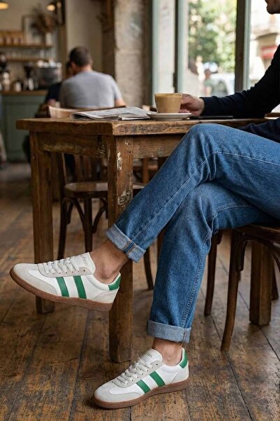 Lufian Retro Erkek Sneaker - Kahverengi Kauçuk Tabanlı Yeşil Şeritli Casual A...